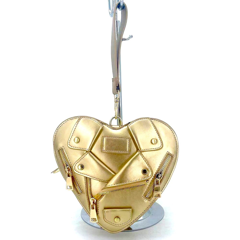 Gold Moschino Inspired Leather Heart Moto Bag